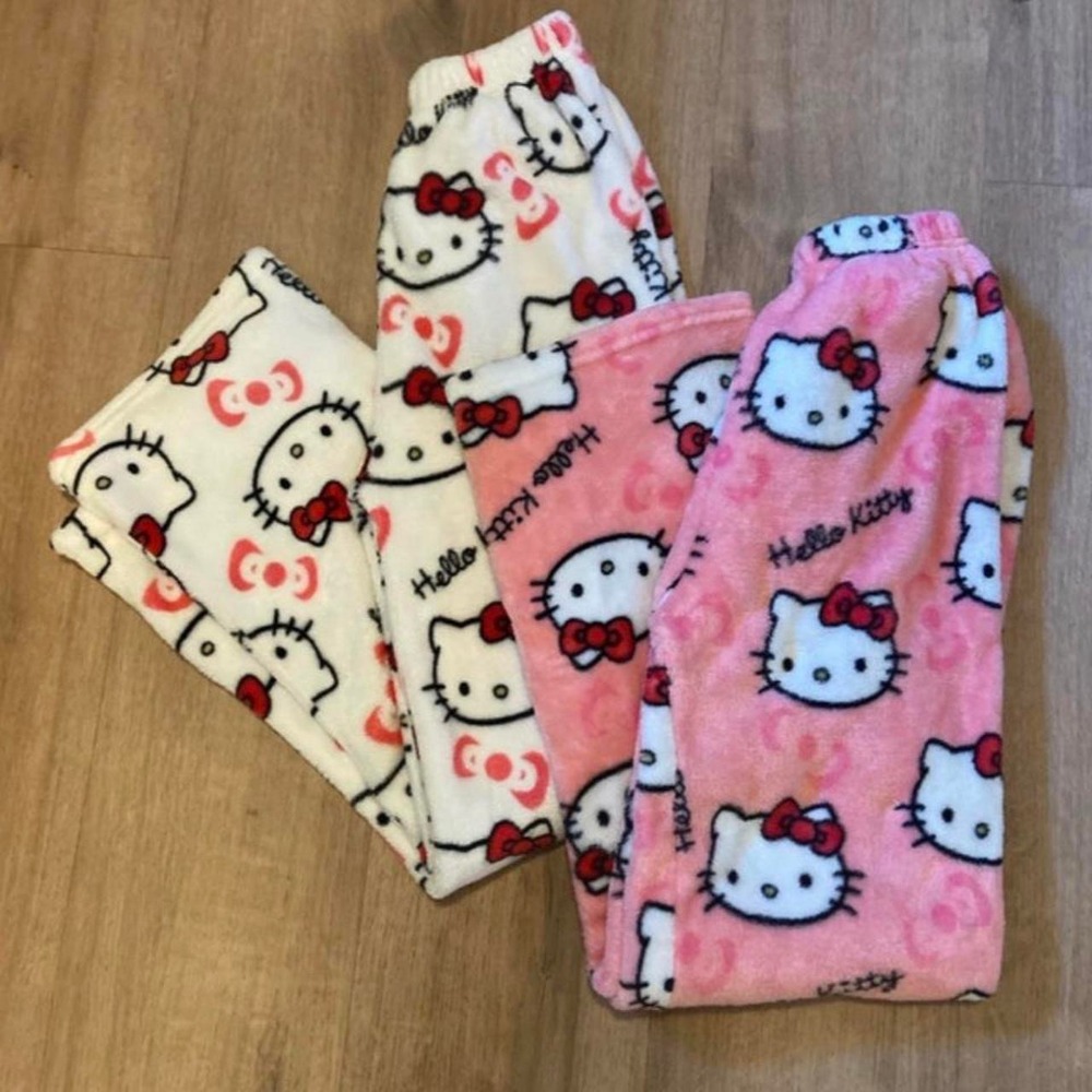 Hello Kitty Lot of 2 Pink and White Plush Pajama Lounge Bottoms Size XS/Asian M